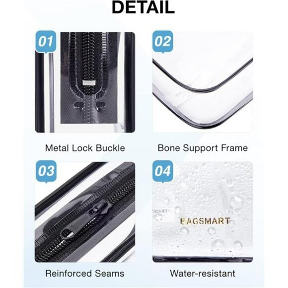 BAGSMART Clear Toiletry Bags 2 Pack TSA Approved Travel Makeup Quart Size - Picture 4 of 7